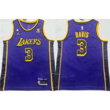 Men's Los Angeles Lakers #3 Anthony Davis Purple With NO.6 Patch Stitched Basketball Jersey Men's Los Angeles Lakers #3 Anthony Davis Purple With NO.6 Patch Stitched Basketball Jersey