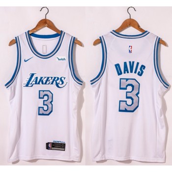 Men's Los Angeles Lakers #3 Anthony Davis White City Edition New Blue Silver Logo 2020-21 Stitched Jersey Men's Los Angeles Lakers #3 Anthony Davis White City Edition New Blue Silver Logo 2020-21 Stitched Jersey