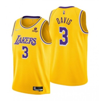 Men's Los Angeles Lakers #3 Anthony Davis Yellow 75th Anniversary Stitched Jersey Men's Los Angeles Lakers #3 Anthony Davis Yellow 75th Anniversary Stitched Jersey