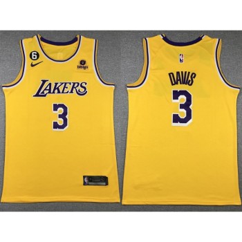 Men's Los Angeles Lakers #3 Anthony Davis Yellow Edition With NO.6 Patch Stitched Basketball Jersey 001 Men's Los Angeles Lakers #3 Anthony Davis Yellow Edition With NO.6 Patch Stitched Basketball Jersey 001