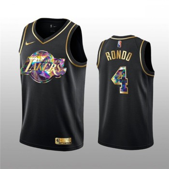 Men's Los Angeles Lakers #4 Rajon Rondo 2021/22 Black Golden Edition 75th Anniversary Diamond Logo Stitched Basketball Jersey Men's Los Angeles Lakers #4 Rajon Rondo 2021/22 Black Golden Edition 75th Anniversary Diamond Logo Stitched Basketball Jersey