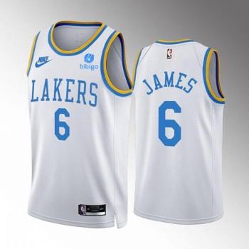 Men's Los Angeles Lakers #6 LeBron James 2022/23 White Classic Edition Stitched Basketball Jersey Men's Los Angeles Lakers #6 LeBron James 2022/23 White Classic Edition Stitched Basketball Jersey