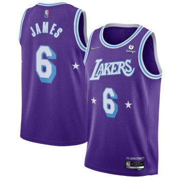 Men's Los Angeles Lakers #6 LeBron James Purple 75th Anniversary City Edition Stitched Jersey Men's Los Angeles Lakers #6 LeBron James Purple 75th Anniversary City Edition Stitched Jersey