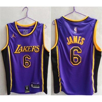 Men's Los Angeles Lakers #6 LeBron James Purple Stitched Basketball Jersey Men's Los Angeles Lakers #6 LeBron James Purple Stitched Basketball Jersey