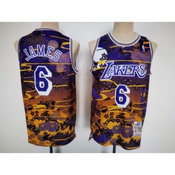 Men's Los Angeles Lakers #6 LeBron James Purple Throwback basketball Jersey Men's Los Angeles Lakers #6 LeBron James Purple Throwback basketball Jersey