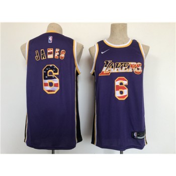Men's Los Angeles Lakers #6 LeBron James Purple USA Flag Stitched Basketball Jersey Men's Los Angeles Lakers #6 LeBron James Purple USA Flag Stitched Basketball Jersey