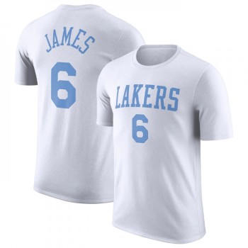 Men's Los Angeles Lakers #6 LeBron James White 2022/23 Classic Edition Name & Number T-Shirt Men's Los Angeles Lakers #6 LeBron James White 2022/23 Classic Edition Name & Number T-Shirt