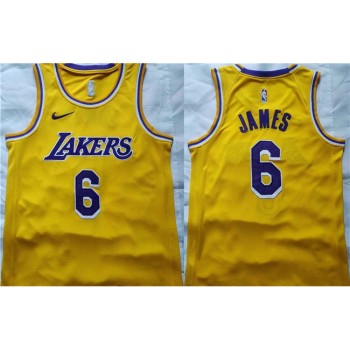 Men's Los Angeles Lakers #6 LeBron James Yellow Stitched Basketball Jersey Men's Los Angeles Lakers #6 LeBron James Yellow Stitched Basketball Jersey