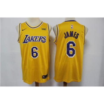 Men's Los Angeles Lakers #6 LeBron James Yellow Stitched Basketball Jersey Men's Los Angeles Lakers #6 LeBron James Yellow Stitched Basketball Jersey