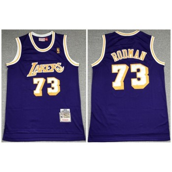 Men's Los Angeles Lakers #73 Dennis Rodman Purple Throwback Stitched Jersey Men's Los Angeles Lakers #73 Dennis Rodman Purple Throwback Stitched Jersey
