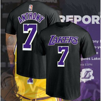 Men's Los Angeles Lakers #7 Carmelo Anthony Black/Purple Basketball T-Shirt Men's Los Angeles Lakers #7 Carmelo Anthony Black/Purple Basketball T-Shirt