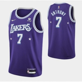 Men's Los Angeles Lakers #7 Carmelo Anthony Purple 2021 City Edition 75th Anniversary Stitched Jersey Men's Los Angeles Lakers #7 Carmelo Anthony Purple 2021 City Edition 75th Anniversary Stitched Jersey