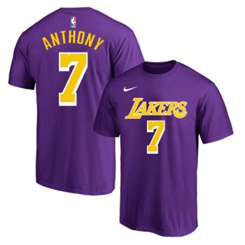 Men's Los Angeles Lakers #7 Carmelo Anthony Purple/Yellow Basketball T-Shirt Men's Los Angeles Lakers #7 Carmelo Anthony Purple/Yellow Basketball T-Shirt