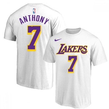 Men's Los Angeles Lakers #7 Carmelo Anthony White/Purple Basketball T-Shirt Men's Los Angeles Lakers #7 Carmelo Anthony White/Purple Basketball T-Shirt