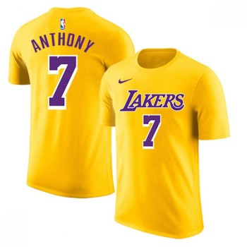 Men's Los Angeles Lakers #7 Carmelo Anthony Yellow Basketball T-Shirt Men's Los Angeles Lakers #7 Carmelo Anthony Yellow Basketball T-Shirt