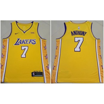 Men's Los Angeles Lakers #7 Carmelo Anthony Yellow Stitched Basketball Jersey Men's Los Angeles Lakers #7 Carmelo Anthony Yellow Stitched Basketball Jersey