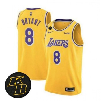 Men's Los Angeles Lakers #8 Kobe Bryant Yellow With KB Patch 2018-2019 Wish Swingman Stitched NBA Jersey Men's Los Angeles Lakers #8 Kobe Bryant Yellow With KB Patch 2018-2019 Wish Swingman Stitched NBA Jersey
