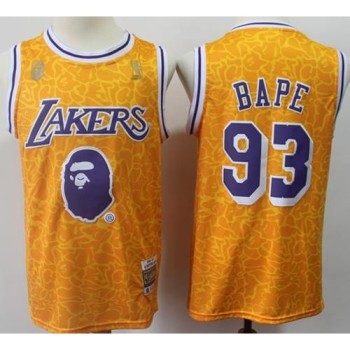 Men's Los Angeles Lakers #93 Bape Gold Stitched NBA Jersey Men's Los Angeles Lakers #93 Bape Gold Stitched NBA Jersey