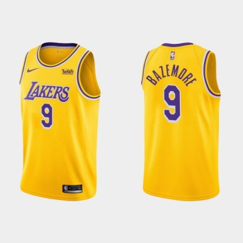 Men's Los Angeles Lakers #9 Kent Bazemore Yellow Stitched Basketball Jersey Men's Los Angeles Lakers #9 Kent Bazemore Yellow Stitched Basketball Jersey