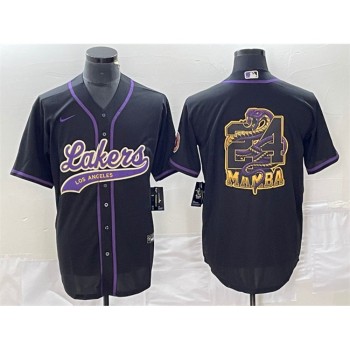 Men's Los Angeles Lakers Black #24 Mamba Big Logo Cool Base Stitched Baseball Jersey Men's Los Angeles Lakers Black #24 Mamba Big Logo Cool Base Stitched Baseball Jersey