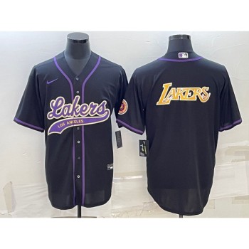Men's Los Angeles Lakers Black Big Logo Cool Base Stitched Baseball Jersey Men's Los Angeles Lakers Black Big Logo Cool Base Stitched Baseball Jersey
