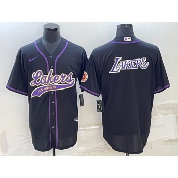 Men's Los Angeles Lakers Black Big Logo Cool Base Stitched Baseball Jersey Men's Los Angeles Lakers Black Big Logo Cool Base Stitched Baseball Jersey