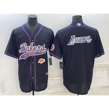 Men's Los Angeles Lakers Black Big Logo With Patch Cool Base Stitched Baseball Jersey Men's Los Angeles Lakers Black Big Logo With Patch Cool Base Stitched Baseball Jersey