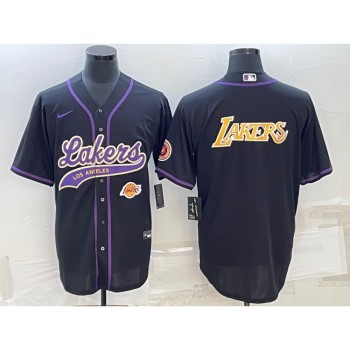 Men's Los Angeles Lakers Black Big Logo With Patch Cool Base Stitched Baseball Jersey Men's Los Angeles Lakers Black Big Logo With Patch Cool Base Stitched Baseball Jersey