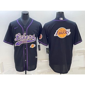 Men's Los Angeles Lakers Black Team Big Logo With Patch Cool Base Stitched Baseball Jersey Men's Los Angeles Lakers Black Team Big Logo With Patch Cool Base Stitched Baseball Jersey