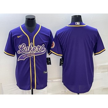 Men's Los Angeles Lakers Blank Purple Cool Base Stitched Baseball Jersey Men's Los Angeles Lakers Blank Purple Cool Base Stitched Baseball Jersey