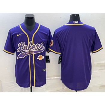 Men's Los Angeles Lakers Blank Purple With Patch Cool Base Stitched Baseball Jersey Men's Los Angeles Lakers Blank Purple With Patch Cool Base Stitched Baseball Jersey