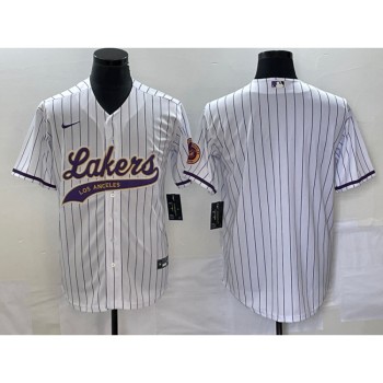 Men's Los Angeles Lakers Blank White Cool Base With Patch Stitched Baseball Jersey Men's Los Angeles Lakers Blank White Cool Base With Patch Stitched Baseball Jersey