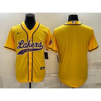 Men's Los Angeles Lakers Blank Yellow Cool Base Stitched Baseball Jersey Men's Los Angeles Lakers Blank Yellow Cool Base Stitched Baseball Jersey