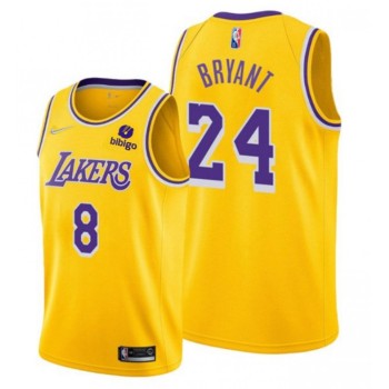 Men's Los Angeles Lakers Front #8 Back #24 Kobe Bryant 75th Anniversary Yellow Stitched Basketball Jersey Men's Los Angeles Lakers Front #8 Back #24 Kobe Bryant 75th Anniversary Yellow Stitched Basketball Jersey