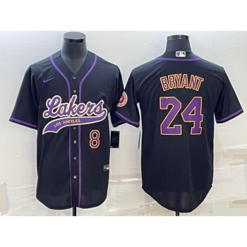 Men's Los Angeles Lakers Front #8 Back #24 Kobe Bryant Black Cool Base Stitched Baseball Jersey Men's Los Angeles Lakers Front #8 Back #24 Kobe Bryant Black Cool Base Stitched Baseball Jersey