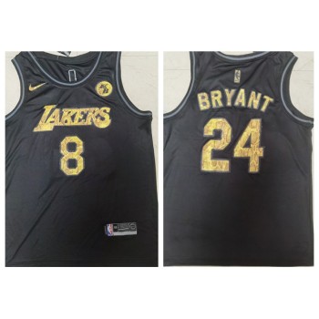 Men's Los Angeles Lakers Front #8 Back #24 Kobe Bryant Black Mamba Snake With Gold KB Patch And Number Stitched Jersey Men's Los Angeles Lakers Front #8 Back #24 Kobe Bryant Black Mamba Snake With Gold KB Patch And Number Stitched Jersey
