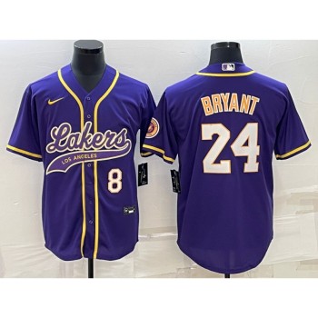 Men's Los Angeles Lakers Front #8 Back #24 Kobe Bryant Purple Cool Base Stitched Baseball Jersey Men's Los Angeles Lakers Front #8 Back #24 Kobe Bryant Purple Cool Base Stitched Baseball Jersey