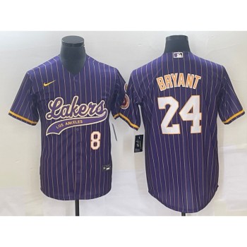 Men's Los Angeles Lakers Front #8 Back #24 Kobe Bryant Purple Cool Base With Patch Stitched Baseball Jersey Men's Los Angeles Lakers Front #8 Back #24 Kobe Bryant Purple Cool Base With Patch Stitched Baseball Jersey