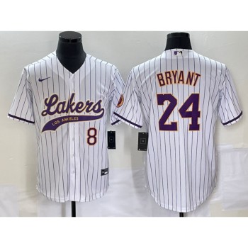 Men's Los Angeles Lakers Front #8 Back #24 Kobe Bryant White Cool Base With Patch Stitched Baseball Jersey Men's Los Angeles Lakers Front #8 Back #24 Kobe Bryant White Cool Base With Patch Stitched Baseball Jersey