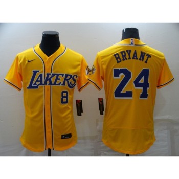 Men's Los Angeles Lakers Front #8 Back #24 Kobe Bryant Yellow Cool Base Stitched Baseball Jersey Men's Los Angeles Lakers Front #8 Back #24 Kobe Bryant Yellow Cool Base Stitched Baseball Jersey