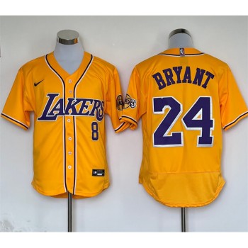 Men's Los Angeles Lakers Front #8 Back #24 Kobe Bryant Yellow Stitched Baseball Jersey Men's Los Angeles Lakers Front #8 Back #24 Kobe Bryant Yellow Stitched Baseball Jersey