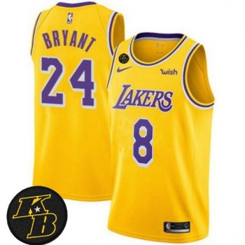 Men's Los Angeles Lakers Front #8 Back #24 Kobe Bryant Yellow With KB Patch Stitched Jersey Men's Los Angeles Lakers Front #8 Back #24 Kobe Bryant Yellow With KB Patch Stitched Jersey