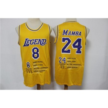 Men's Los Angeles Lakers Front #8 'Legend'Back #24 'Mamba'Kobe Bryant Yellow Stitched Jersey Men's Los Angeles Lakers Front #8 'Legend'Back #24 'Mamba'Kobe Bryant Yellow Stitched Jersey