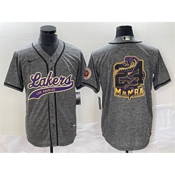 Men's Los Angeles Lakers Gray #24 Mamba Big Logo Cool Base Stitched Baseball Jersey Men's Los Angeles Lakers Gray #24 Mamba Big Logo Cool Base Stitched Baseball Jersey