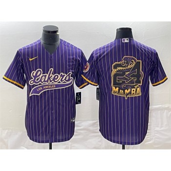 Men's Los Angeles Lakers Purple #24 Mamba Big Logo Cool Base Stitched Baseball Jersey Men's Los Angeles Lakers Purple #24 Mamba Big Logo Cool Base Stitched Baseball Jersey