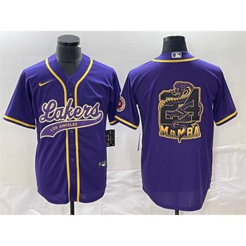 Men's Los Angeles Lakers Purple #24 Mamba Big Logo Cool Base Stitched Baseball Jersey Men's Los Angeles Lakers Purple #24 Mamba Big Logo Cool Base Stitched Baseball Jersey