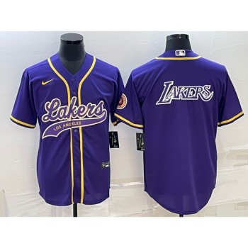 Men's Los Angeles Lakers Purple Big Logo Cool Base Stitched Baseball Jersey Men's Los Angeles Lakers Purple Big Logo Cool Base Stitched Baseball Jersey
