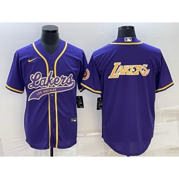 Men's Los Angeles Lakers Purple Big Logo Cool Base Stitched Baseball Jersey Men's Los Angeles Lakers Purple Big Logo Cool Base Stitched Baseball Jersey