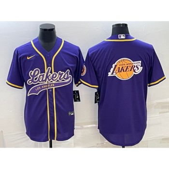 Men's Los Angeles Lakers Purple Team Big Logo Cool Base Stitched Baseball Jersey Men's Los Angeles Lakers Purple Team Big Logo Cool Base Stitched Baseball Jersey