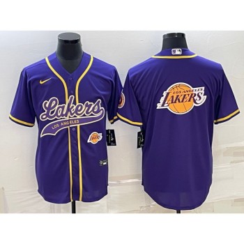 Men's Los Angeles Lakers Purple Team Big Logo With Patch Cool Base Stitched Baseball Jersey Men's Los Angeles Lakers Purple Team Big Logo With Patch Cool Base Stitched Baseball Jersey
